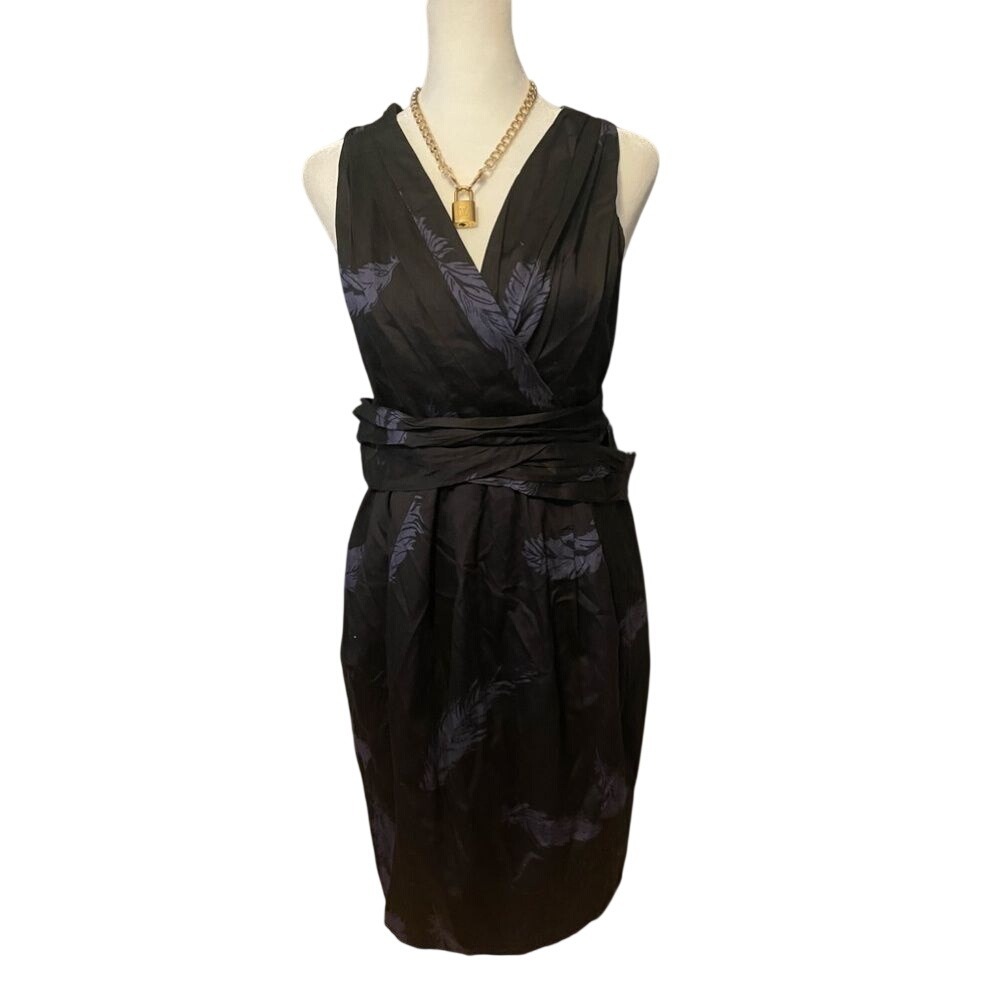 Marc Jacobs Black Purple Wrap Dress Silk Blend Cross Back Cocktail Size 6 - Picture 1 of 8